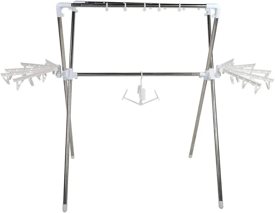 رخت آویز تاشو استیل ضد زنگ، قفسه خشک کن لباس قابل افزایش طول 101-108 سانتی متر