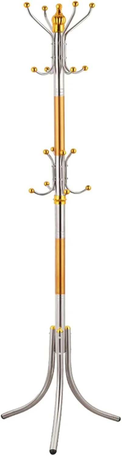 چوب لباسی ایستاده، چوب لباسی استیل ضد زنگ با 16 آویز، آویز لباس برای کت، پوشاک، کلاه، چتر، شال گردن در راهرو، ورودی