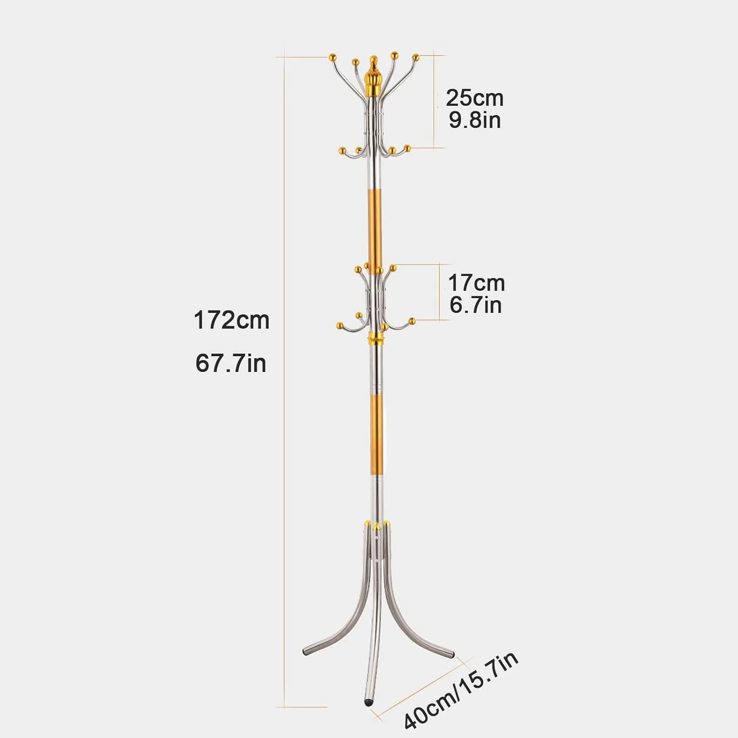 چوب لباسی ایستاده، چوب لباسی استیل ضد زنگ با 16 آویز، آویز لباس برای کت، پوشاک، کلاه، چتر، شال گردن در راهرو، ورودی