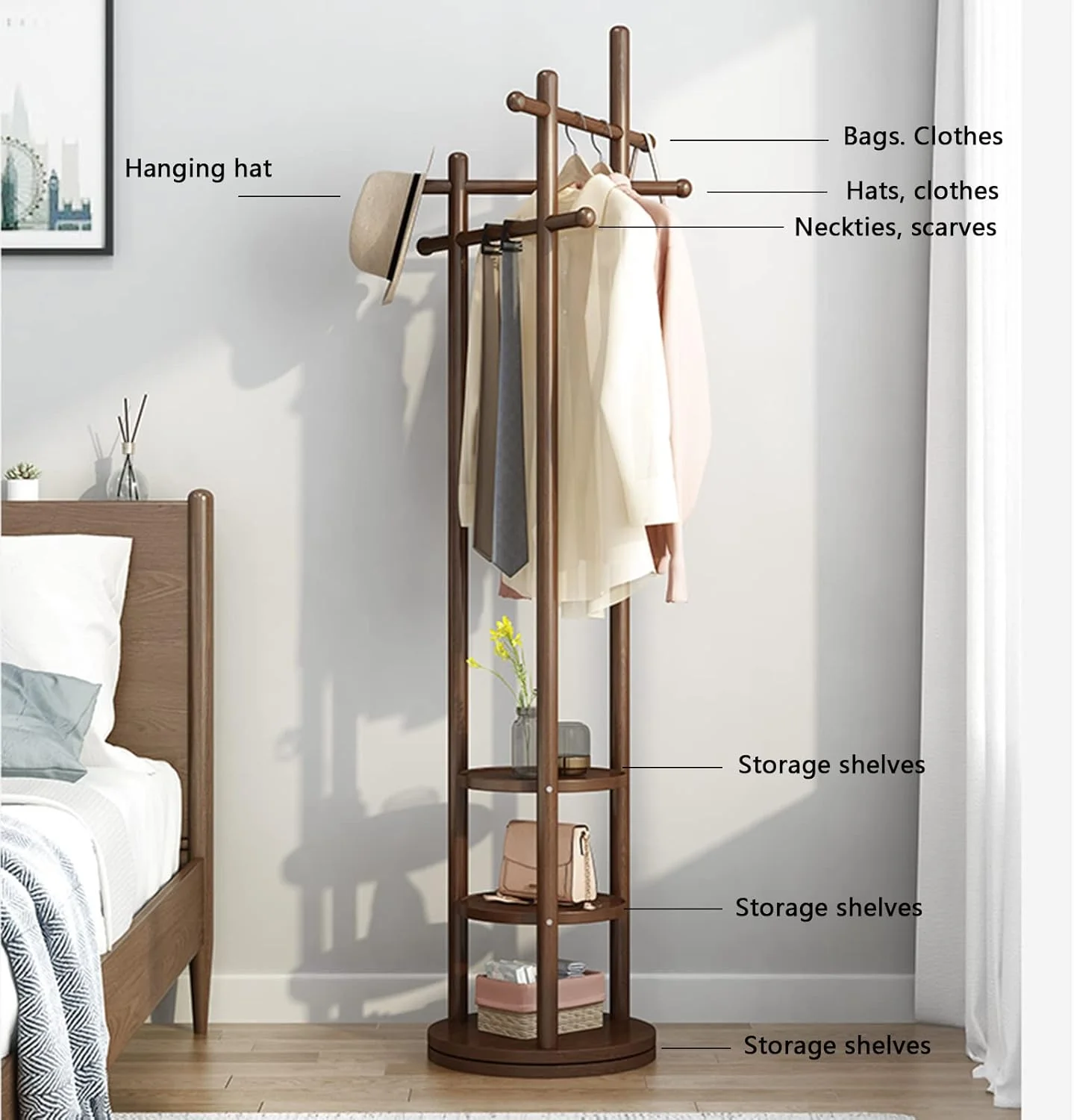 جالباسی ایستاده، جالباسی چرخشی با 3 طبقه، آویز خلاقانه مناسب راهرو، اتاق خواب و دفاتر