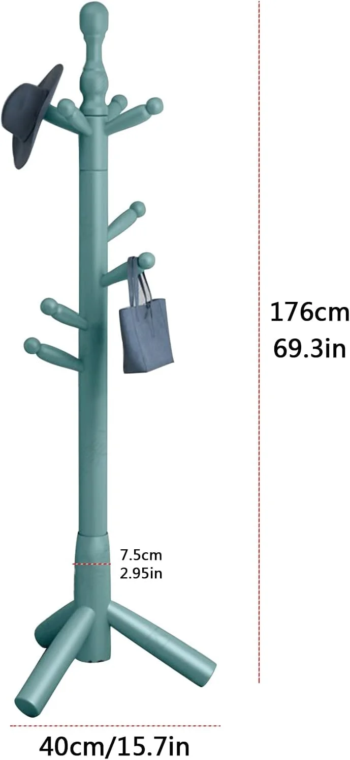 چوب لباسی ایستاده درختی چوبی با 8 آویز، مناسب برای منزل، اتاق خواب، اداره، راهرو، ورودی