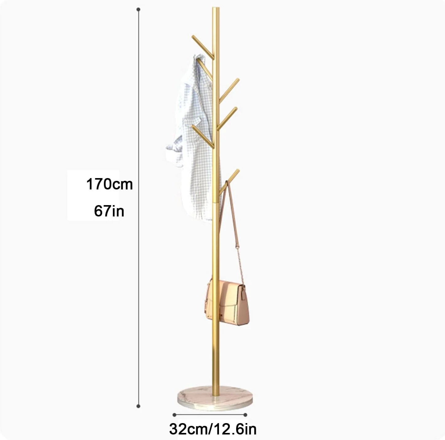 جالباسی ایستاده ۶۷ اینچی، جالباسی شیک با پایه گرد مرمری با ثبات، جالباسی مستقل برای خانه و دفتر