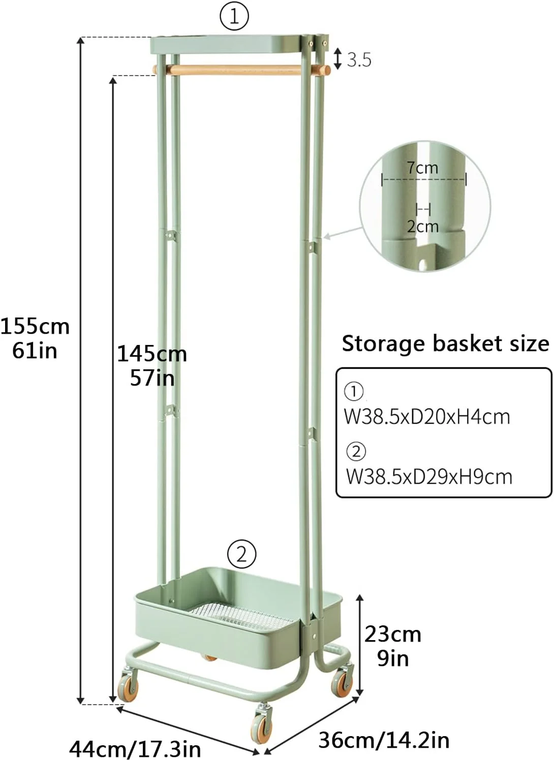 رخت آویز ایستاده چند منظوره 3 در 1، سازمان دهنده متحرک با میله آویز، قلاب، چرخ و آویزهای ایستاده