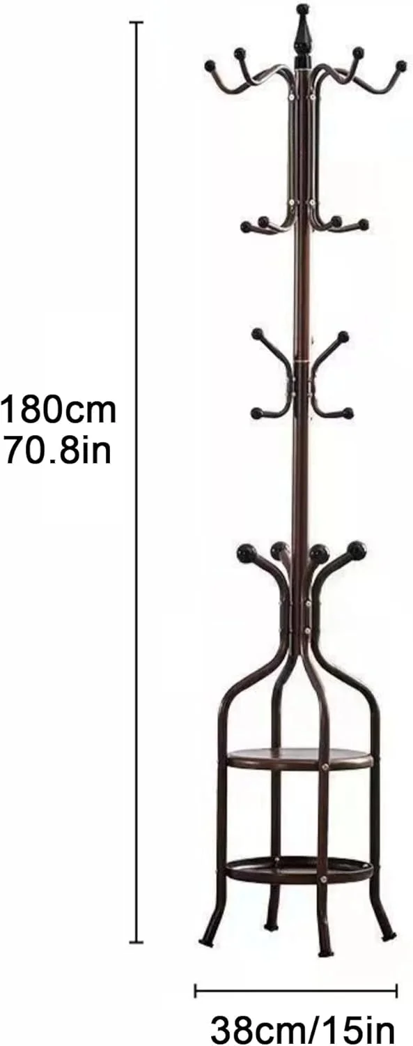 جالباسی ایستاده فلزی با ۱۶ آویز و ۲ طبقه پارتیشن، مناسب برای لباس، شال، کیف دستی، مشکی