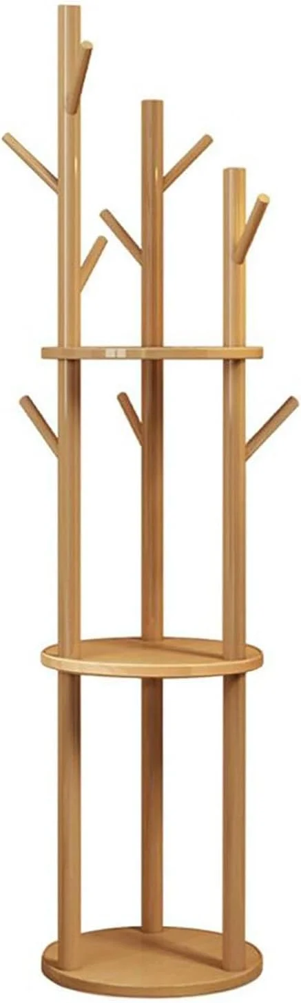 جالباسی ایستاده Simcat با ۸ آویز، رخت آویز چوبی با قفسه های ذخیره سازی، جالباسی سه طبقه با قفسه برای کلاه، ژاکت، چتر، مناسب اتاق خواب، دفتر کار، راهرو، رنگ چوب