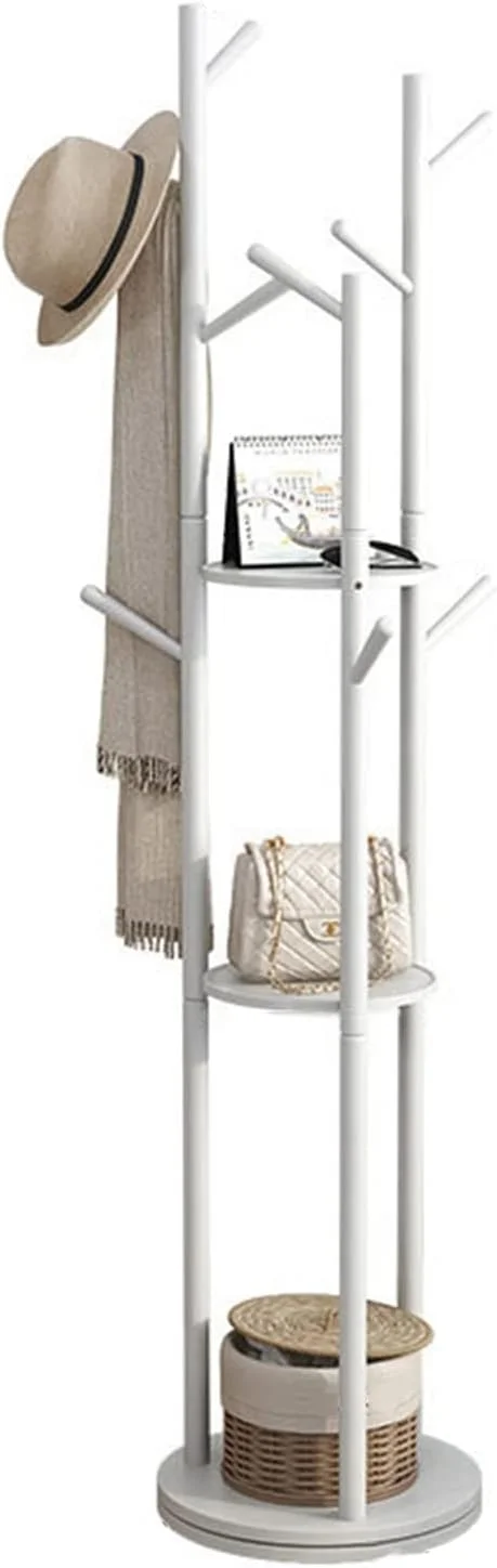جالباسی ایستاده چوبی، با قابلیت چرخش 360 درجه، دارای 9 آویز و 3 طبقه برای آویزان کردن کت، ژاکت، کلاه، کیف، شال و کراوات