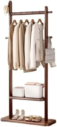 رخت آویز چوبی ایستاده مدرن - جالباسی شیک با 2 طبقه، پایه آویز برای ورودی، اتاق خواب، اتاق نشیمن - زرد 100x30x160 سانتی متر