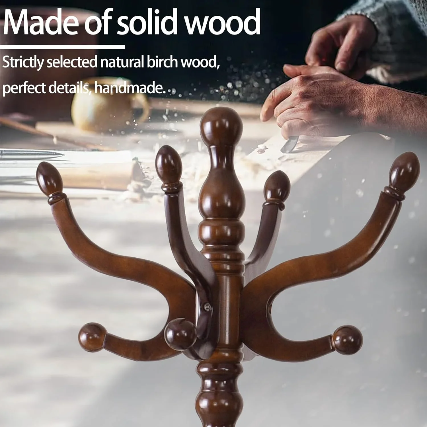 چوب لباسی ایستاده چوبی Yehotty، با 11 آویز صاف، درخت لباسی وینتیج، آویز لباس با پایه دیسکی پایدار برای ورودی، اتاق خواب (قهوه ای گردویی)