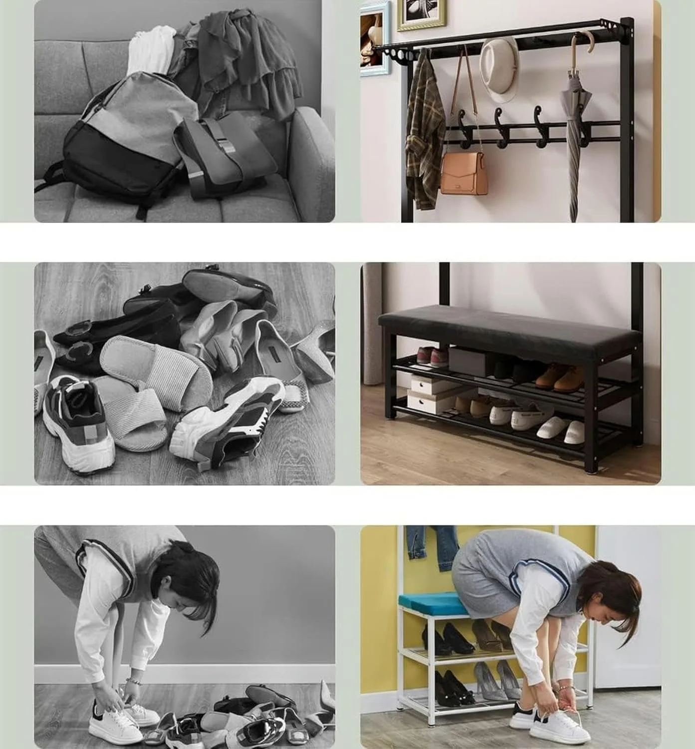 آویز لباس، چوب لباسی، رخت آویز، جاکفشی، ورودی، انبار، طراحی 4 در 1، با قلاب های آویز، مبلمان صنعتی با قفسه پایدار (مشکی-80X33X172 سانتی متر)