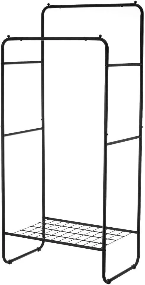 جالباسی DRW با ۲ میله آویز لباس و ۱ طبقه فلزی مشکی