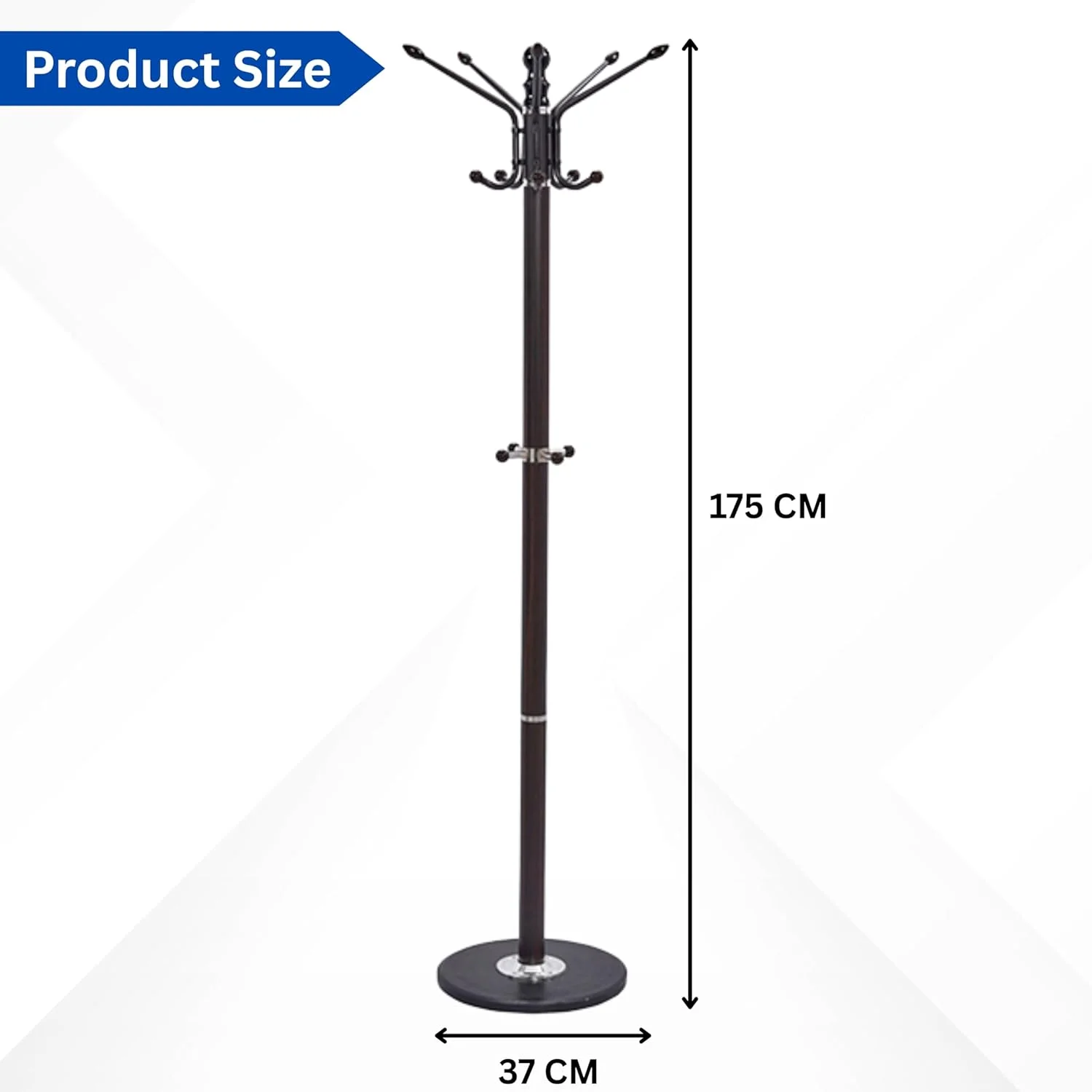 جالباسی ایستاده ECVV® با ۱۴ آویز، جالباسی با پایه گرد، مناسب برای ورودی، لباس، شال گردن، راهرو، اتاق خواب، اتاق نشیمن | مشکی