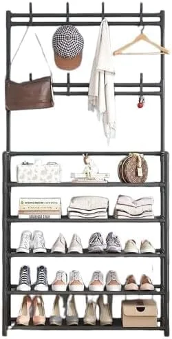 جالباسی ورودی 2 در 1، رخت آویز ایستاده با 5 طبقه قفسه کفش