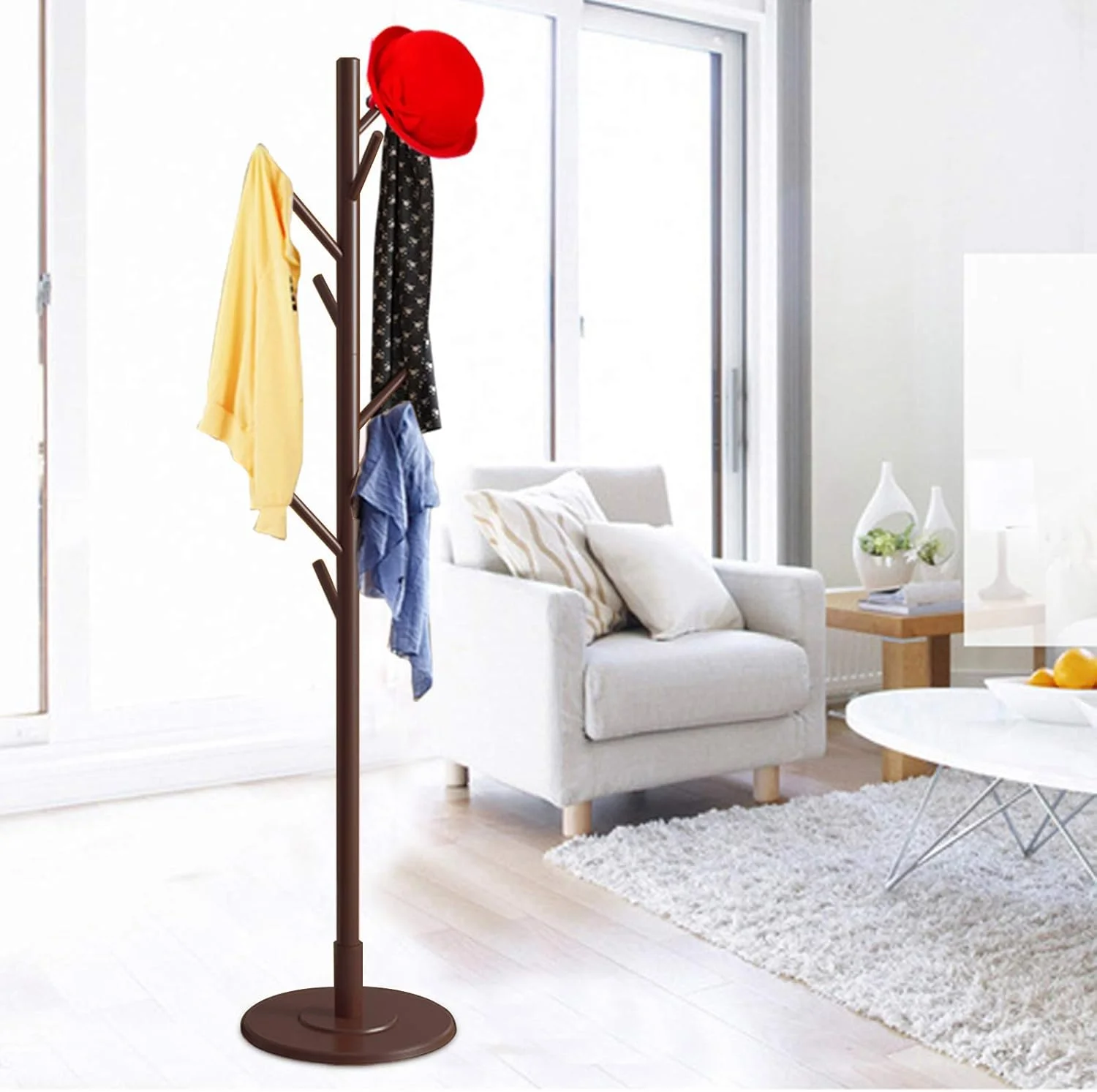 جالباسی ایستاده Eujgoov، طراحی کاربردی و آسان برای تمیز کردن، مناسب برای لباس، کت (قهوه ای)