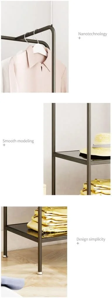 جالباسی ایستاده با قفسه ذخیره سازی، رخت آویز فلزی مستقل برای ورودی، اتاق نشیمن، حمام، آویز لباس، کلاه، کیف، مستقل، مونتاژ آسان (سفید)