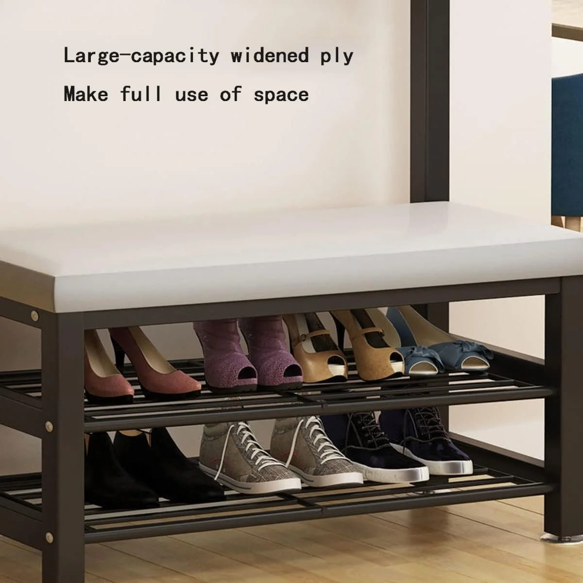 جالباسی و نیمکت جاکفشی ورودی با قفسه ذخیره سازی - آویز لباس برای کت، ژاکت، کلاه، بند سگ - رنگ پودری سفید 60X33X172 سانتی متر، سازماندهی شیک خانه (سفید آبی - 80 * 33 * 172 سانتی متر)