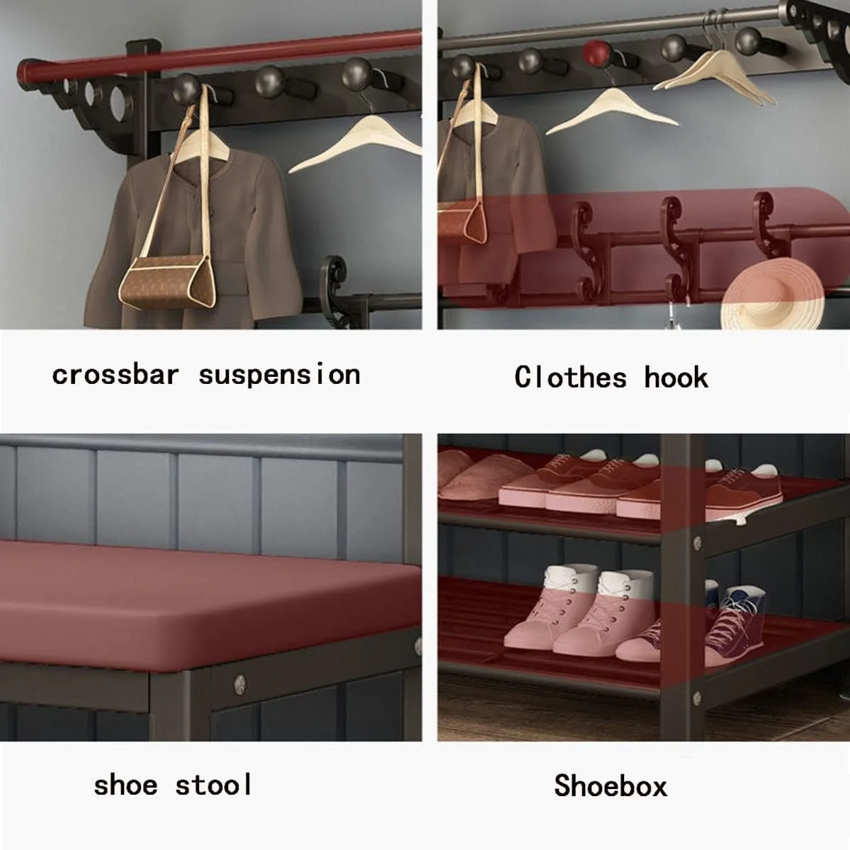 جالباسی و نیمکت جاکفشی ورودی با قفسه ذخیره سازی - آویز لباس برای کت، ژاکت، کلاه، بند سگ - رنگ پودری سفید 60X33X172 سانتی متر، سازماندهی شیک خانه (سفید آبی - 80 * 33 * 172 سانتی متر)