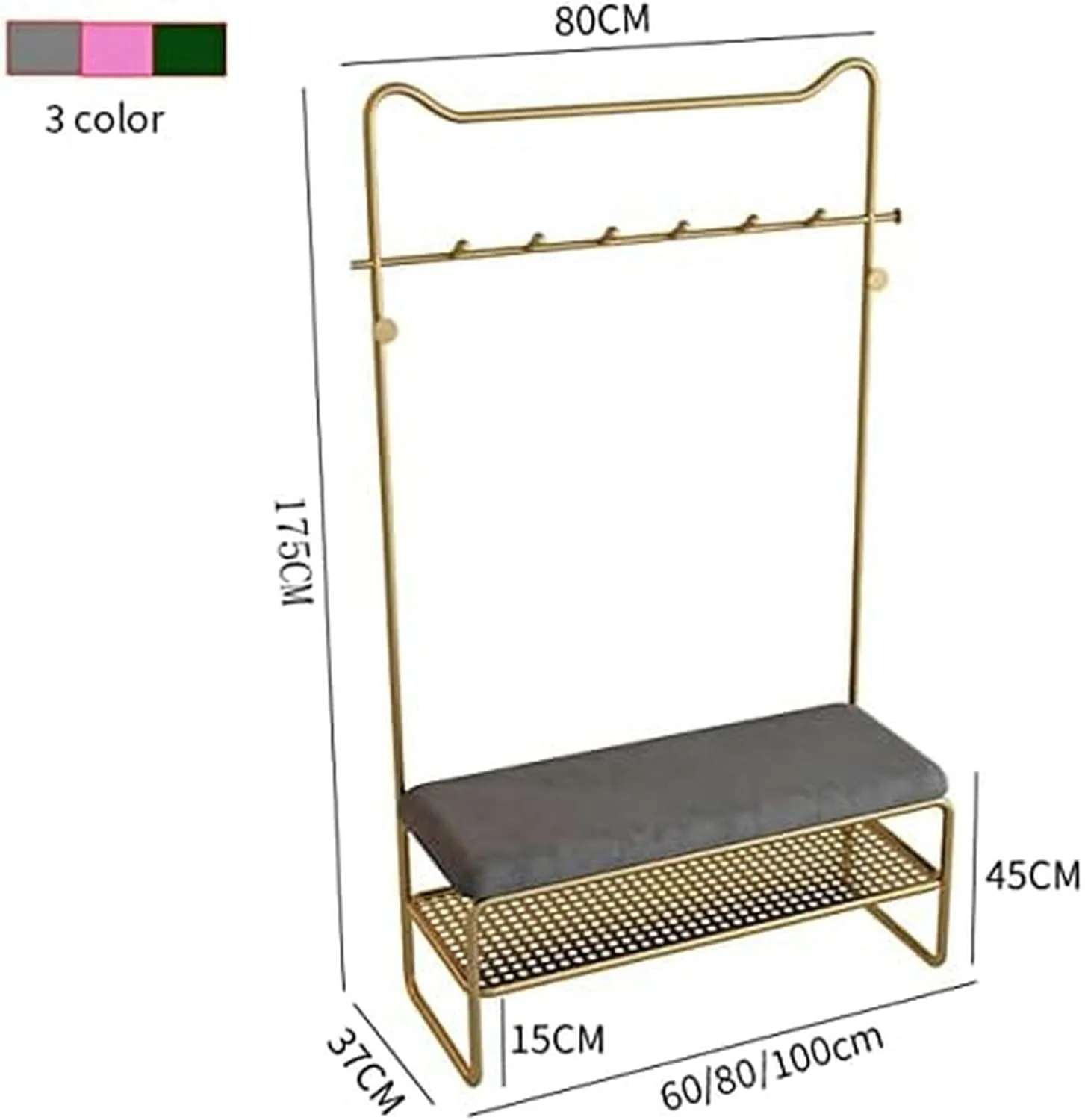 رخت آویز نفیس برای لباس، رخت آویز با جاکفشی مستقل با 8 آویز، رخت آویز با قفسه برای نگهداری کفش های راهرو، ورودی و اتاق خواب (صورتی - 60 سانتی متر)