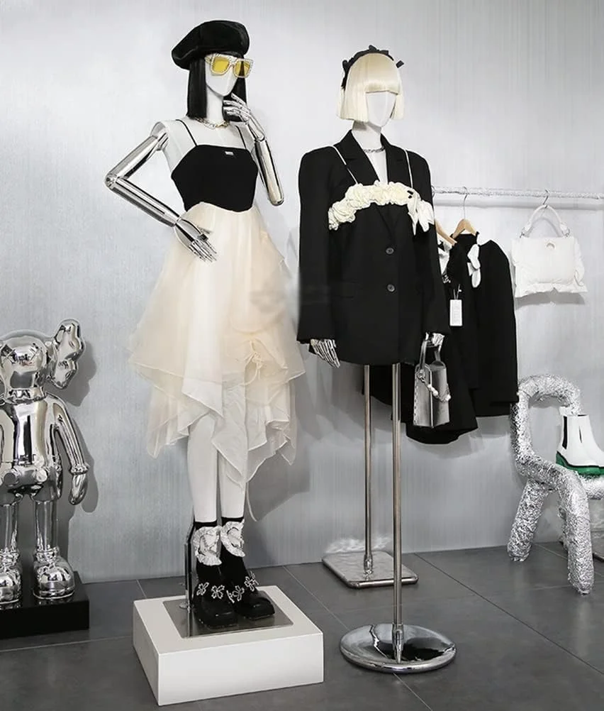 مانکن نیم تنه زنانه، قابل تنظیم ارتفاع، روکش مخمل و بازو، پایه سه پایه - قهوه ای 1