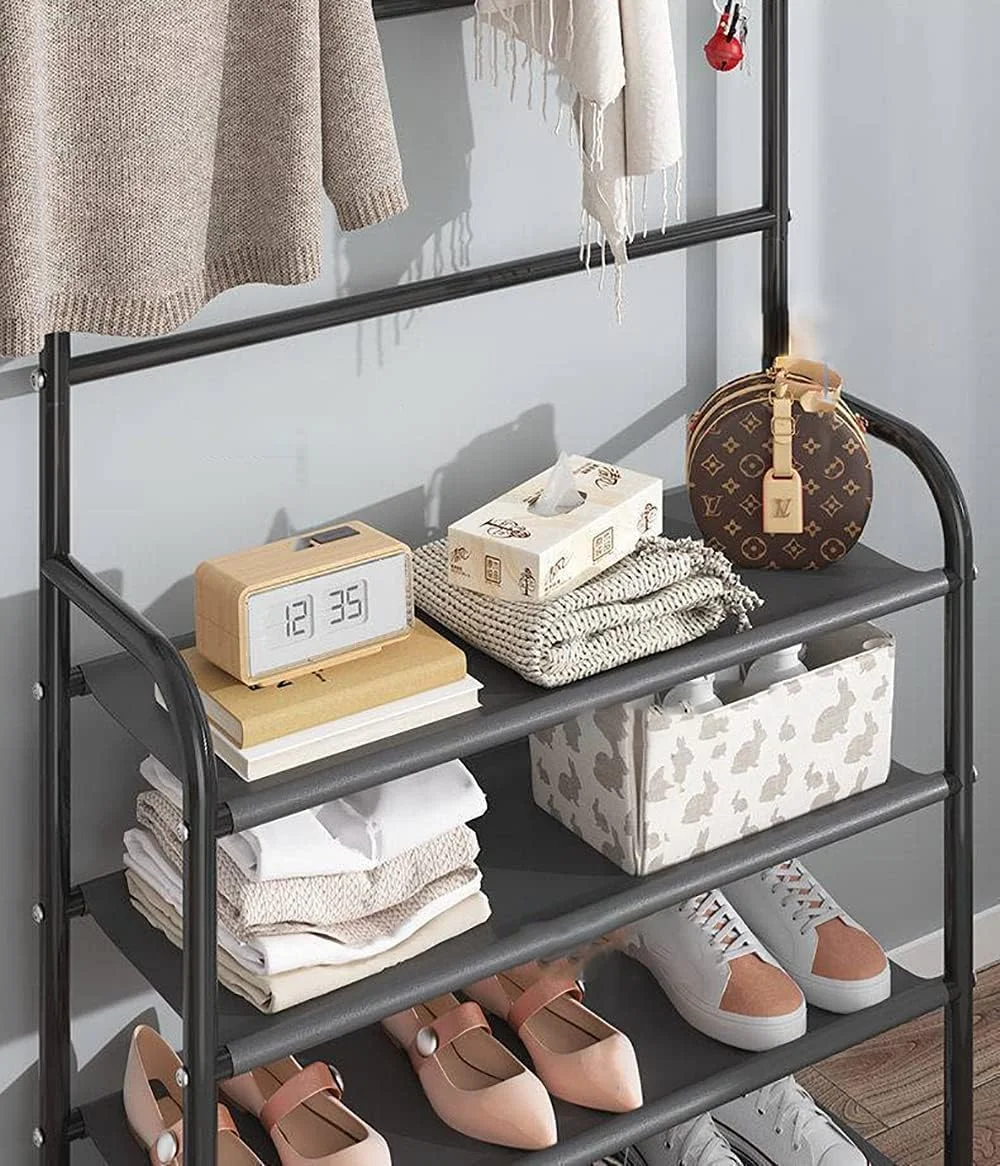 جالباسی ایستاده فلزی فیتو - استند شیک و مشکی برای کت، ژاکت، کلاه و چتر - طراحی بادوام و مقاوم برای استفاده در خانه، دفتر و ورودی