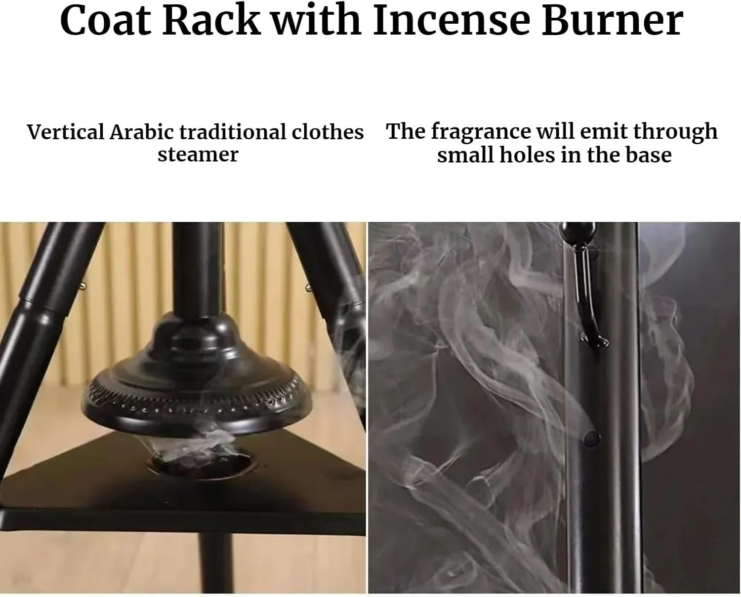 جالباسی ایستاده عمودی عربی سنتی فوروبار، آویز لباس با عود سوز، رخت آویز با 3 چنگک، بخارگر لباس ورودی برای روپوش، کت، لباس (طلایی)