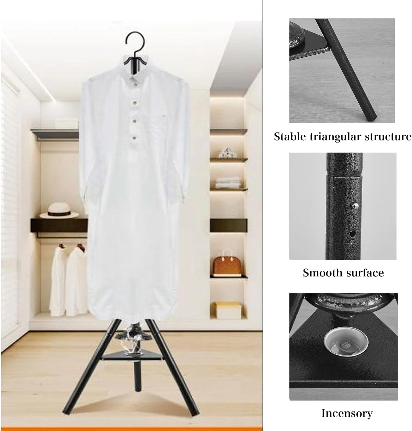 جالباسی ایستاده عمودی عربی سنتی فوروبار، آویز لباس با عود سوز، رخت آویز با 3 چنگک، بخارگر لباس ورودی برای روپوش، کت، لباس (طلایی)