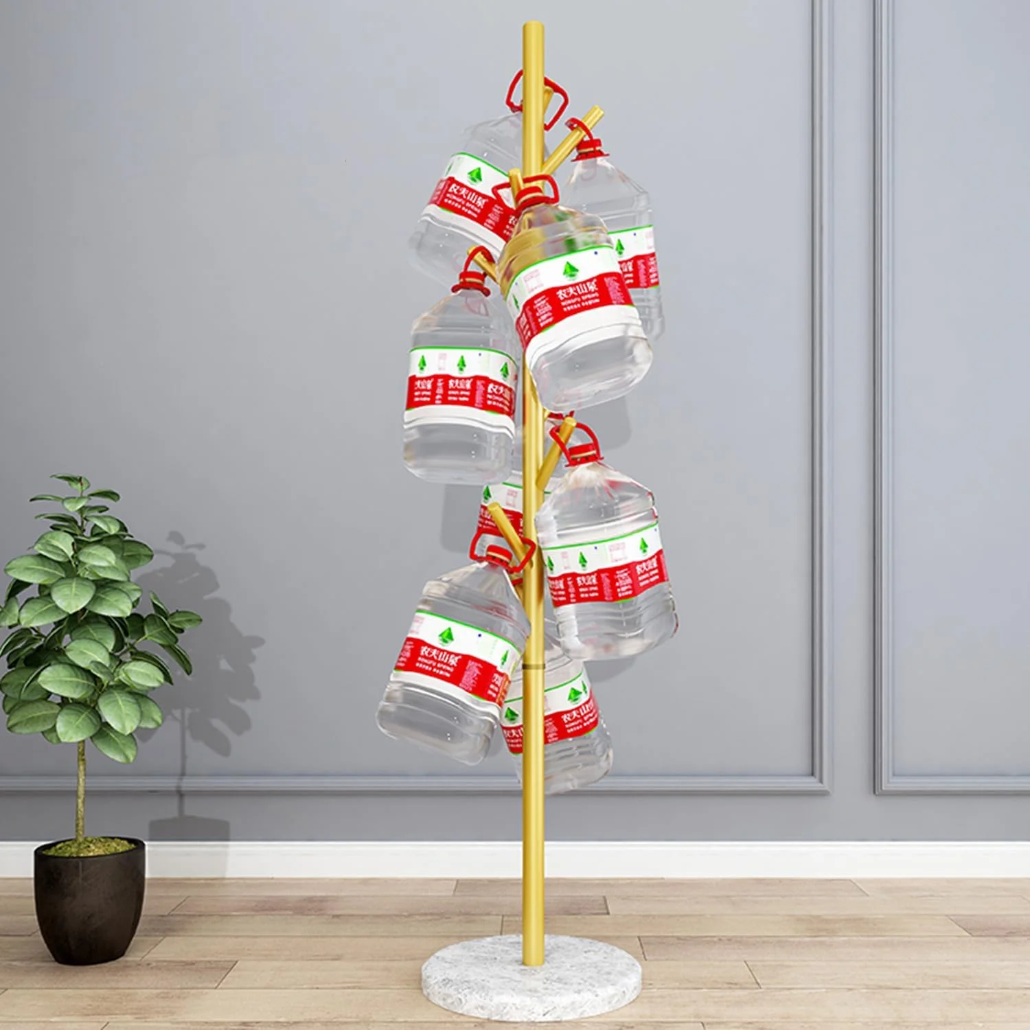 چوب لباسی ایستاده فلزی طرح سنگ مرمر طلایی به طول 1.7 متر، مناسب برای آویزان کردن لباس، شال، کیف و کلاه در اتاق نشیمن