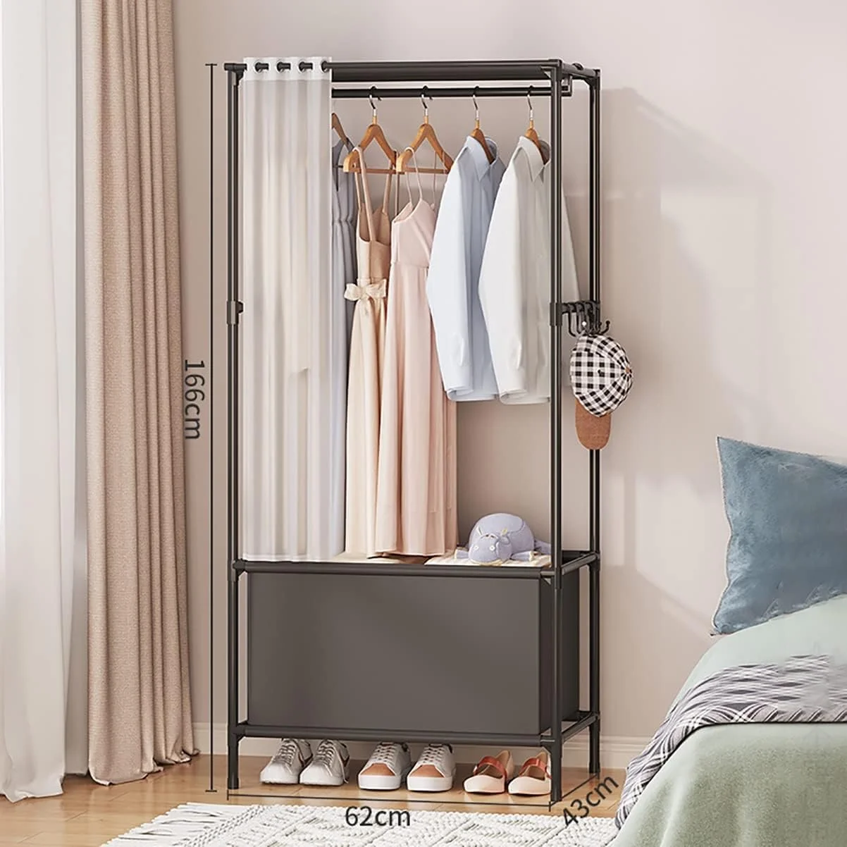 رگال لباس چند لایه تاشو، کمد لباس مبلمان منزل، رگال ایستاده لباس، مناسب برای آویز لباس، رگال اتاق کودک، مشکی