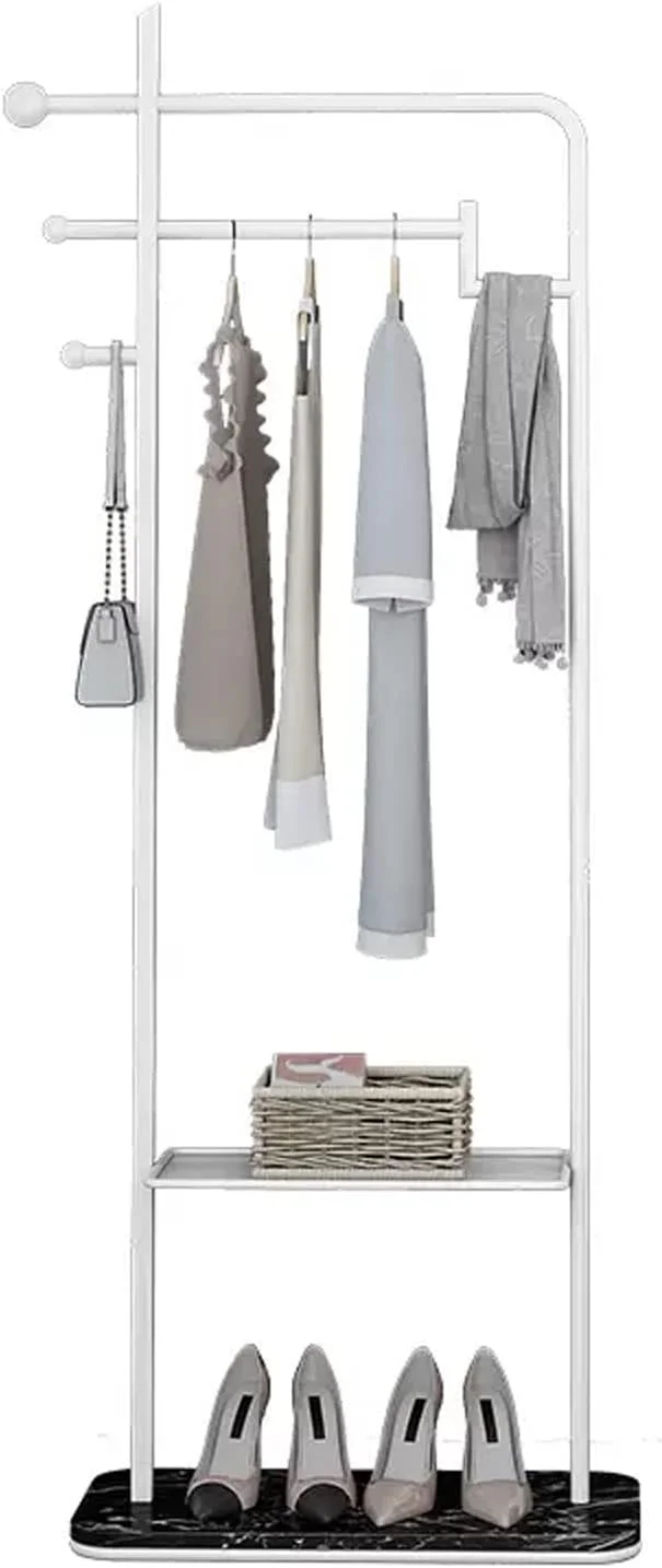 رخت آویز ایستاده طلایی مناسب اتاق خواب، رخت آویز آویز لباس، رخت آویز تک میله ای مناسب فروشگاه لباس هتل، رخت آویز ایستاده (سفید)