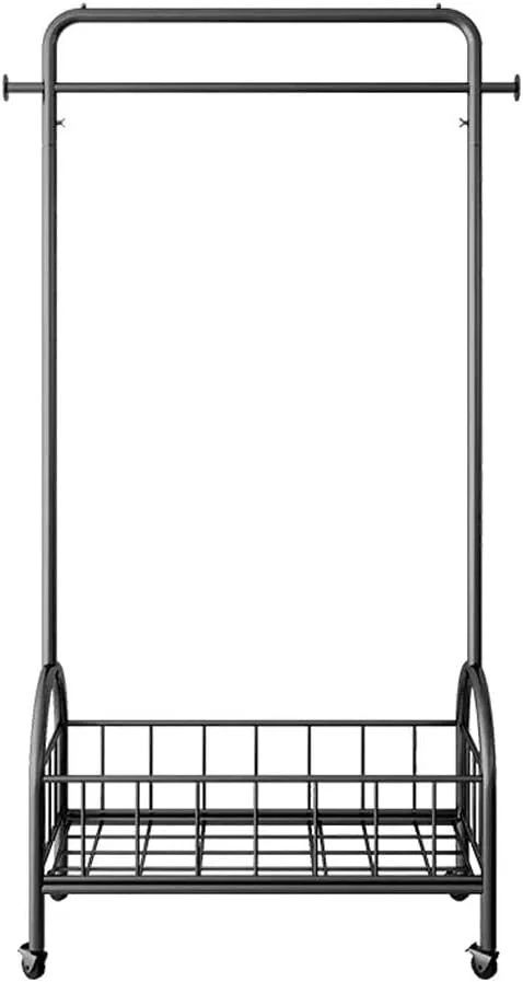 رخت آویز ایستاده چرخ دار مناسب اتاق خواب و منزل، دارای سبد لباس چرک و قفسه آویز لباس، کلاه و کیف (B-100 * 30 * 160Cm)