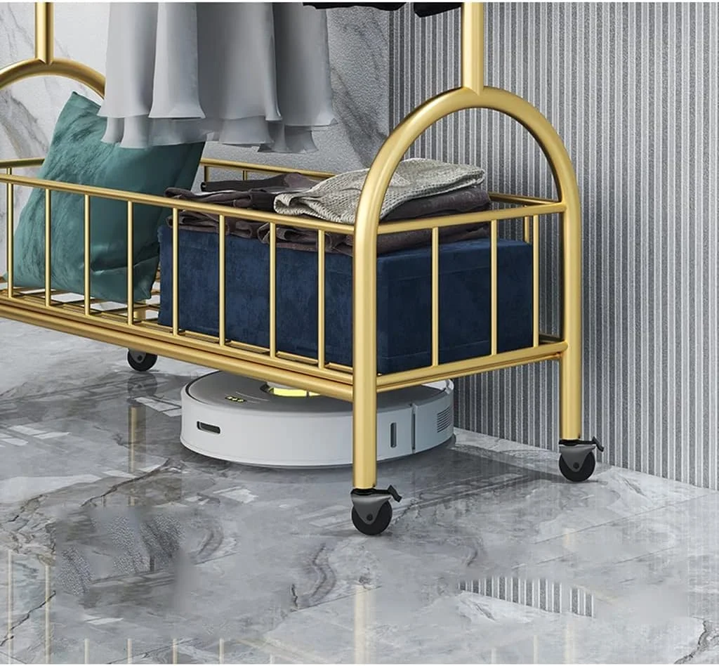 رخت آویز ایستاده چرخ دار مناسب اتاق خواب و منزل، دارای سبد لباس چرک و قفسه آویز لباس، کلاه و کیف (B-100 * 30 * 160Cm)