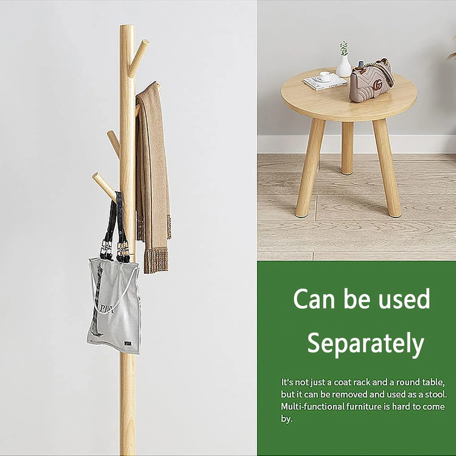 جالباسی ایستاده چوبی، آویز لباس چوبی جامد، آویز اتاق خواب، جالباسی ایستاده با قلاب، جالباسی محکم برای خانه/اتاق خواب/اداره/راهرو/ورودی (سفید)