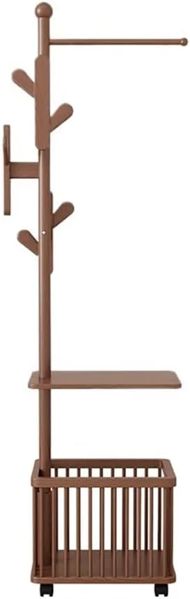 رخت آویز ایستاده چوبی، میز کنار تختی باریک، چوب لباسی یکپارچه، سبد لباس چرک، آویز لباس، مناسب اتاق خواب، راهرو و خشک کردن لباس در فضای داخلی