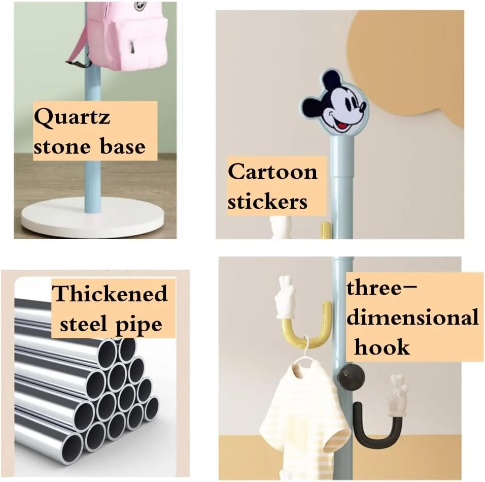 جالباسی ایستاده، جالباسی کارتونی رنگارنگ کودکانه، چوب لباسی ساده زمینی، آویز عمودی کوله پشتی، رخت آویز، قفسه کلاه برای اتاق خواب کودک