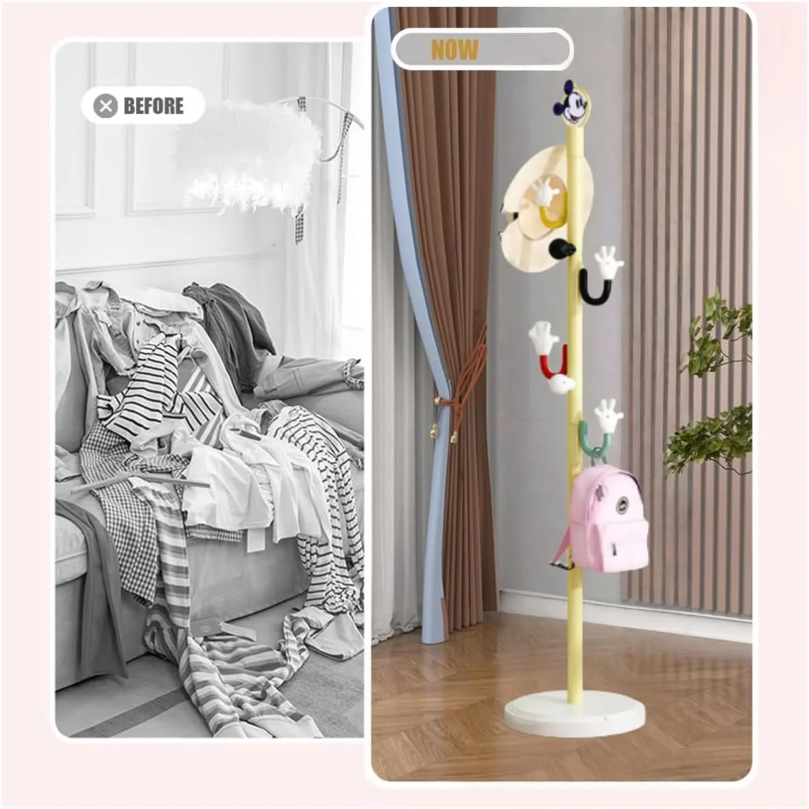 جالباسی ایستاده، جالباسی کارتونی رنگارنگ کودکانه، چوب لباسی ساده زمینی، آویز عمودی کوله پشتی، رخت آویز، قفسه کلاه برای اتاق خواب کودک