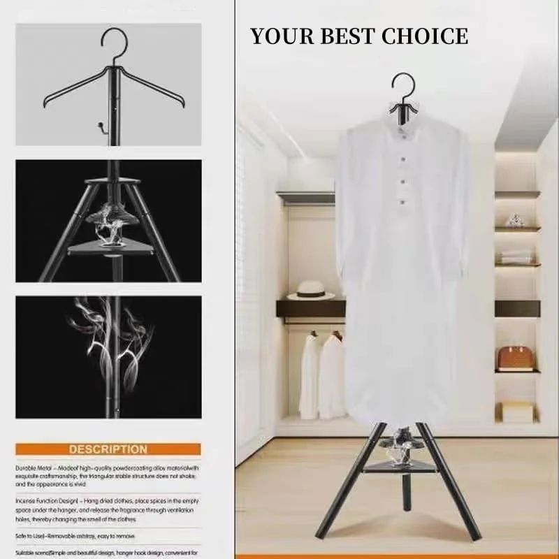 جالباسی فلزی ایستاده، استند سوزاندن عود لباس، با قلاب برای آویزان کردن کت، کلاه، شال، لباس و کیف دستی (مشکی)