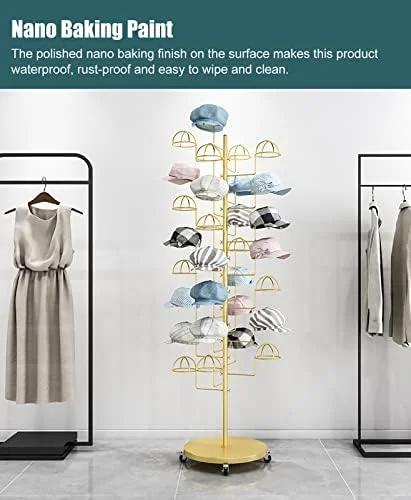 استند کلاه چرخ دار ایستاده، قفسه بزرگ نظم دهنده و نگهداری کلاه برای کلاه بیسبال/کلاه کابویی/کلاه لبه دار/کلکسیون کلاه