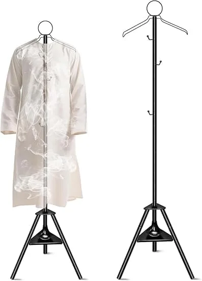 جالباسی فلزی ایستاده، استند سوزاندن عود لباس، دارای قلاب برای آویزان کردن کت، کلاه، شال، لباس و کیف دستی (مشکی)