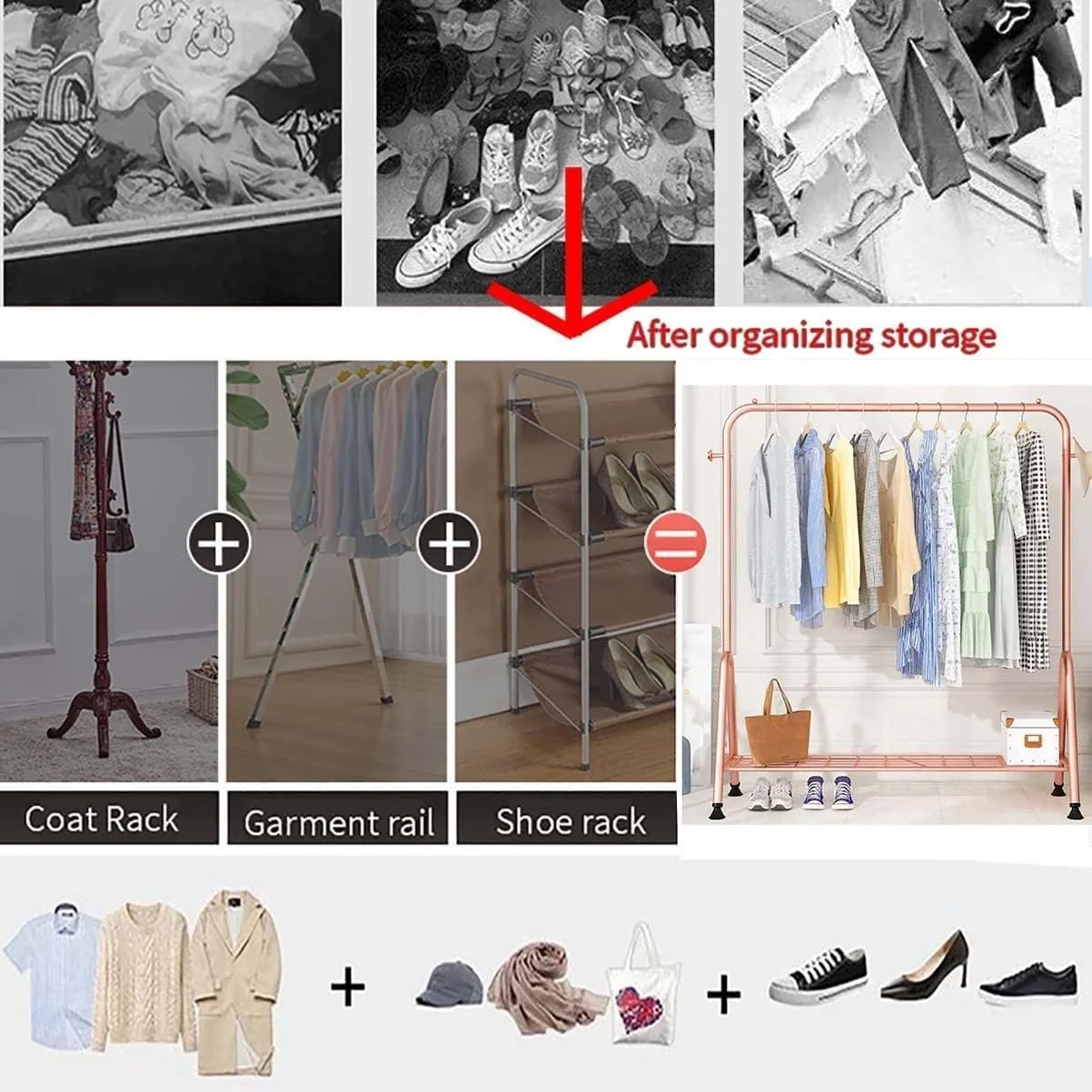 رگال لباس ایستاده - استند فلزی لباس و چوب لباسی برای فروشگاه، اتاق خواب، راهرو - نمایشگر لباس مقاوم (مشکی - 150 سانتی متر)