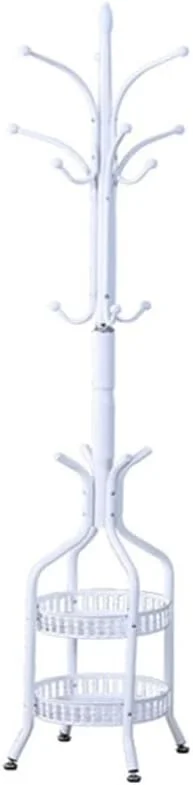 رگال لباس فلزی ایستاده با سبد ذخیره سازی، رگال لباس سنگین برای اتاق خواب و اتاق نشیمن، رخت آویز کلاه و پایه کت برای گوشه، رگال لباس برای مرتب کردن ژاکت ها