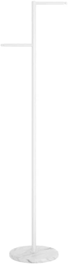 چوب لباسی ایستاده - آویز فلزی برای اتاق خواب، نشیمن و راهرو - پایه مرمر شیک - صرفه جویی در فضا - طراحی سفید (پس زمینه سفید-سفید)