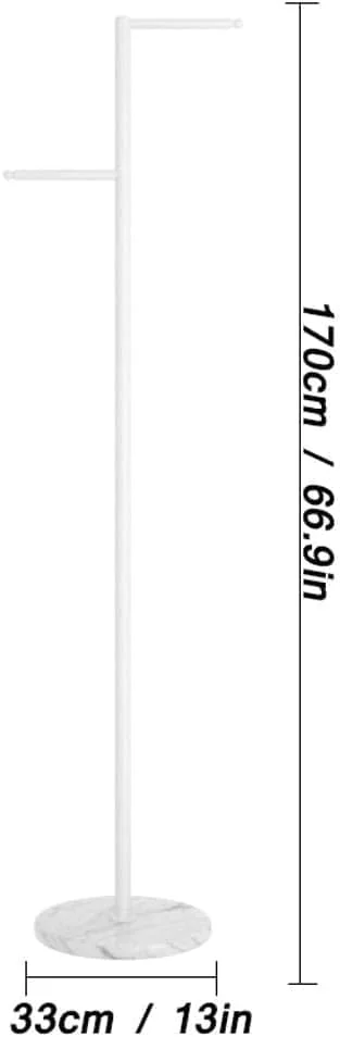 چوب لباسی ایستاده - آویز فلزی برای اتاق خواب، نشیمن و راهرو - پایه مرمر شیک - صرفه جویی در فضا - طراحی سفید (پس زمینه سفید-سفید)