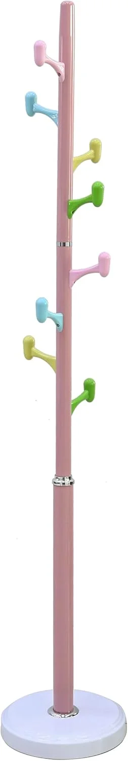 جالباسی ایستاده آرفان، آویز لباس، رخت آویز خانگی فلزی با 8 چنگک چند رنگ، نصب آسان در ورودی، اتاق خواب، راهرو برای کلاه، کیف، لباس، چتر و غیره. 6201 (صورتی)