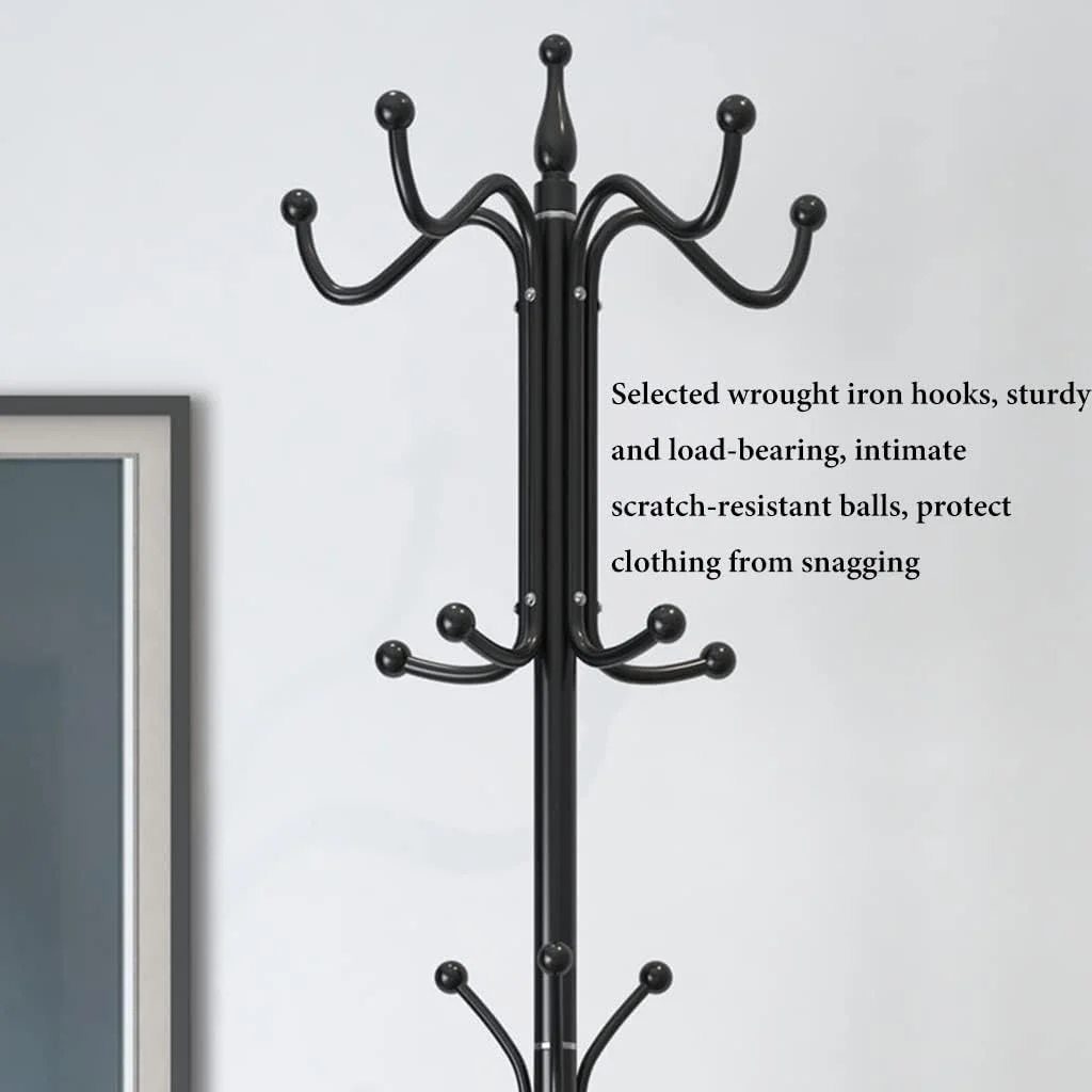 جالباسی ایستاده با جا چتری - دارای ۱۲ آویز و قفسه فلزی برای لباس، کیف و کلاه - طراحی شیک برنزی/مشکی