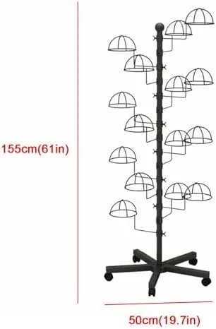 استند کلاه ایستاده بزرگ، نگهدارنده فلزی کلاه گیس یا کلاه، سازمان دهنده نمایش کلاه برای فروشگاه ها، با 15/20/25/30 قلاب دایره ای قابل تنظیم