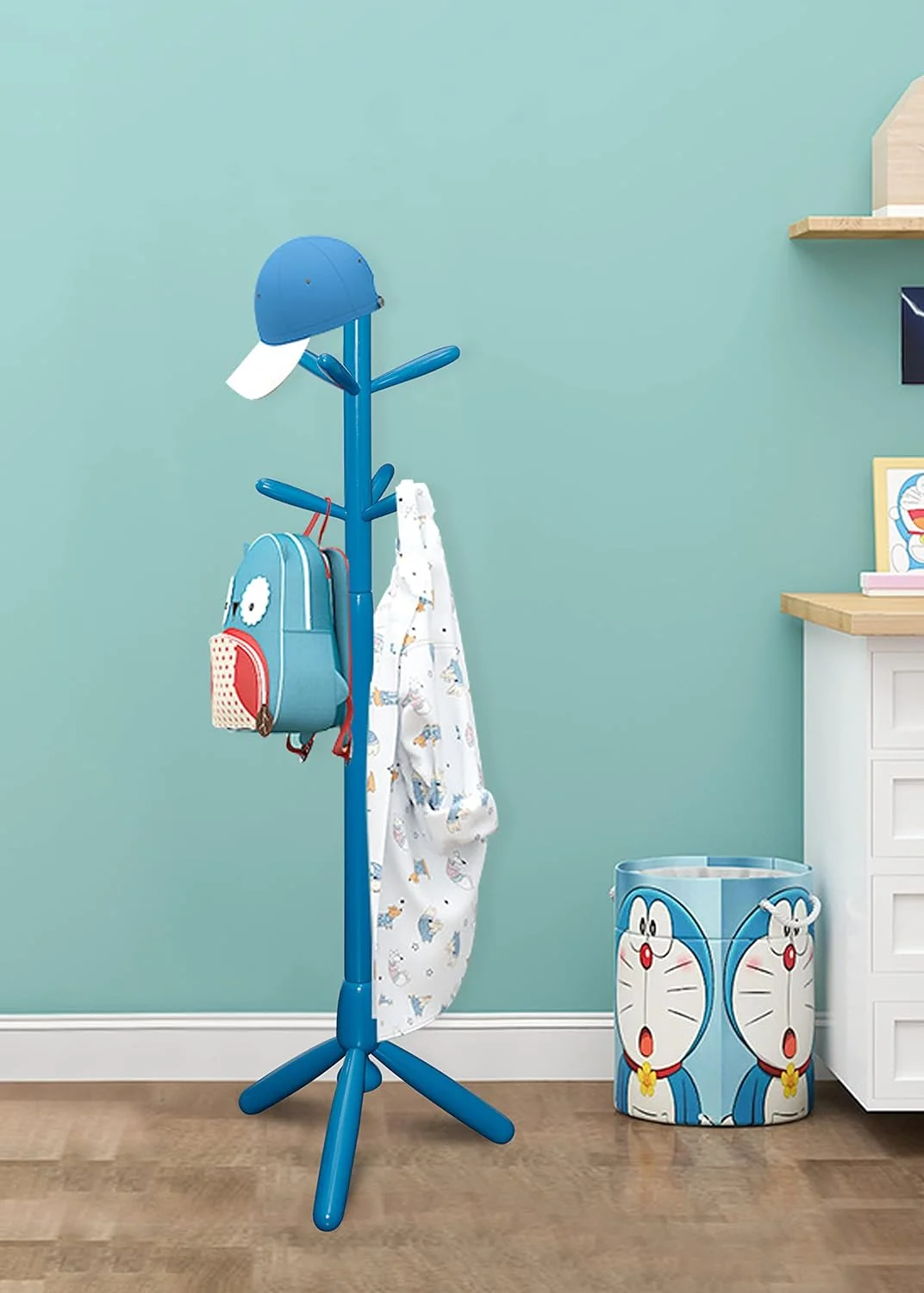 چوب لباسی ایستاده چوبی، مناسب ورودی، جالباسی با 6 آویز و پایه سه پایه پایدار، آویز لباس چوبی برای راهروی ورودی منزل، قابل استفاده در اتاق خواب کودکان برای آویزان کردن لباس.