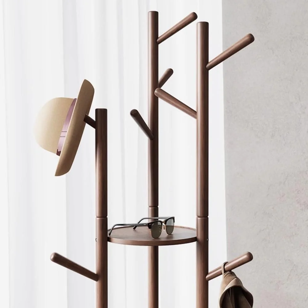 چوب لباسی ایستاده، چوب لباسی ایستاده چوبی، آویز لباس چوبی، چوب لباسی ایستاده برای لباس، اتاق خواب، اتاق نشیمن، چوب لباسی چرخشی، کلاه (گردویی)