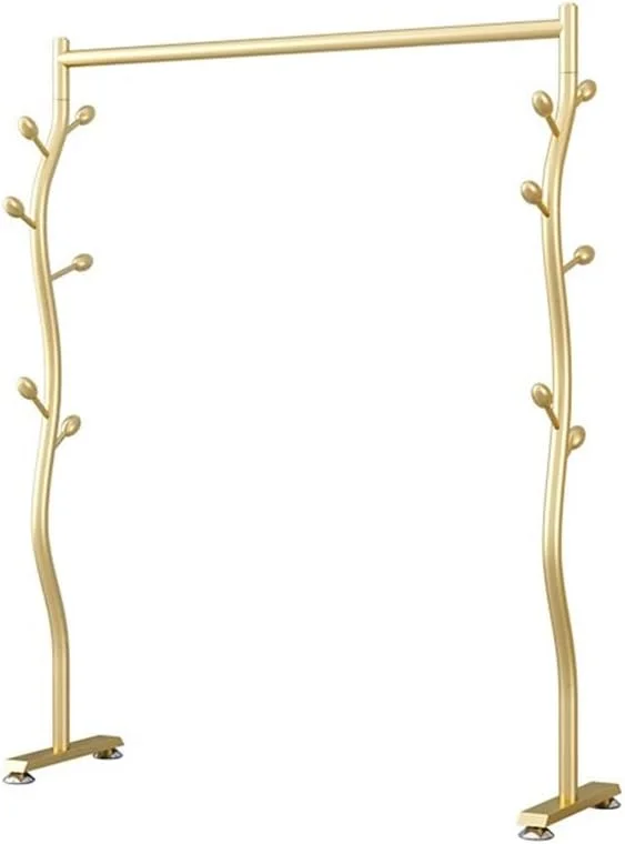 رگال لباس ایستاده، آویز لباس ساده مناسب اتاق خواب، بدون اشغال فضا، رگال لباس کوچک کنار تخت، رگال کلاه مناسب ورودی (طلایی - متوسط)