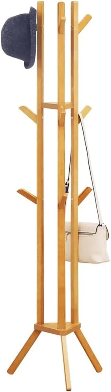 جالباسی ایستاده چوبی با قلاب های متعدد، مناسب برای استفاده خانگی و نگهداری آسان لباس، مناسب برای آویزان کردن کت، ژاکت، کلاه، کیف و چتر