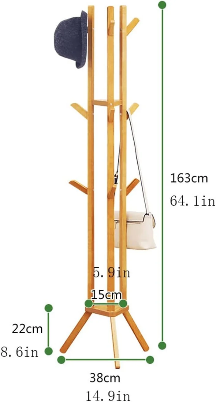 جالباسی ایستاده چوبی با قلاب های متعدد، مناسب برای استفاده خانگی و نگهداری آسان لباس، مناسب برای آویزان کردن کت، ژاکت، کلاه، کیف و چتر