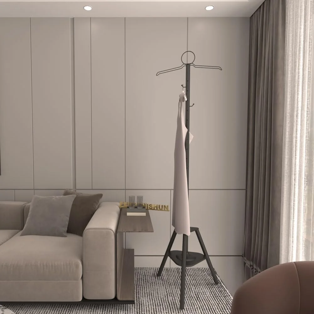 جالباسی فلزی ایستاده با پایه عود، استند آویز لباس ورودی با 2 قلاب، مناسب برای ردا، کت، کلاه، شال، لباس و کیف دستی، قابل استفاده در منزل، اتاق خواب، هتل (مشکی b)
